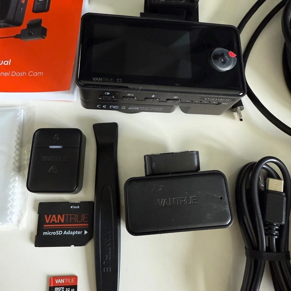 Vantrue E3 3 Channel WiFi Dash Cam Front, Rear, and Inside